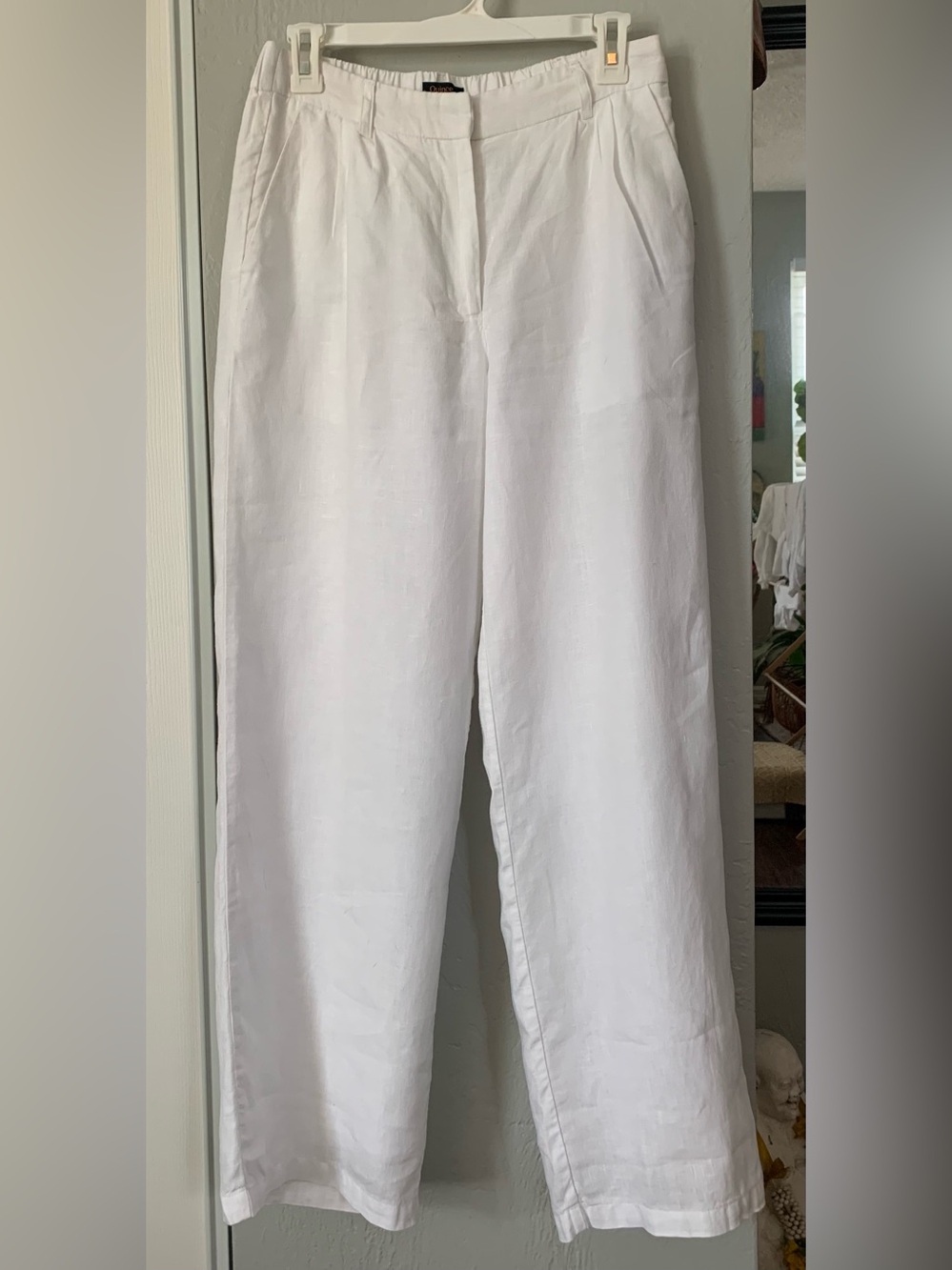 White Women's Linen Blend Relaxed Trousers
